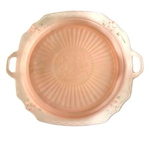 Depression Glass cake serving plate tray PINK GLASS VTG janette daisies